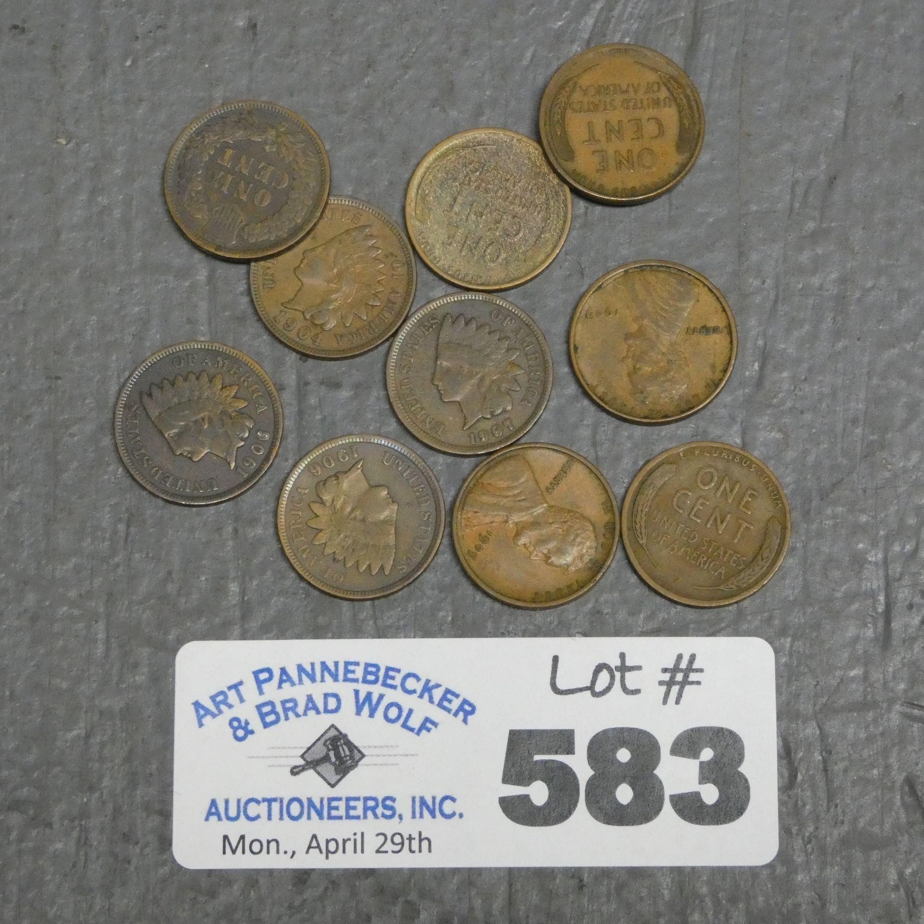 (5) Indian Head Cents & (5) 1909-VDB Pennies