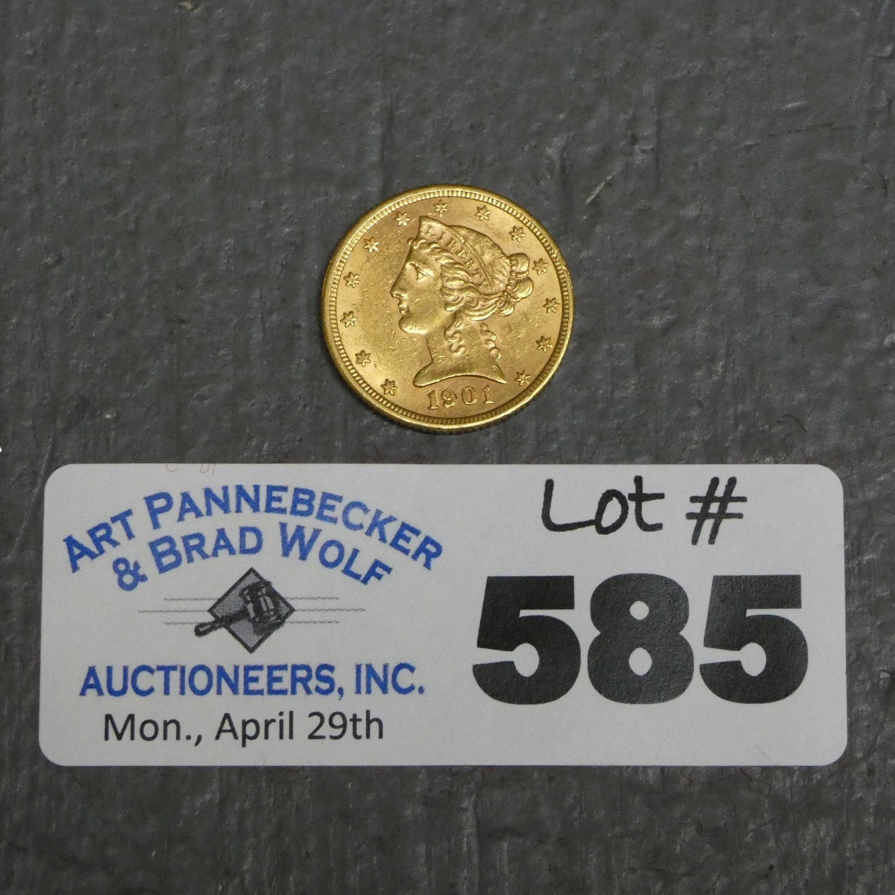 1901 $5 Liberty Head Half Eagle Gold Coin