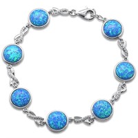 Sterling Silver Blue Opal Created Bracelet