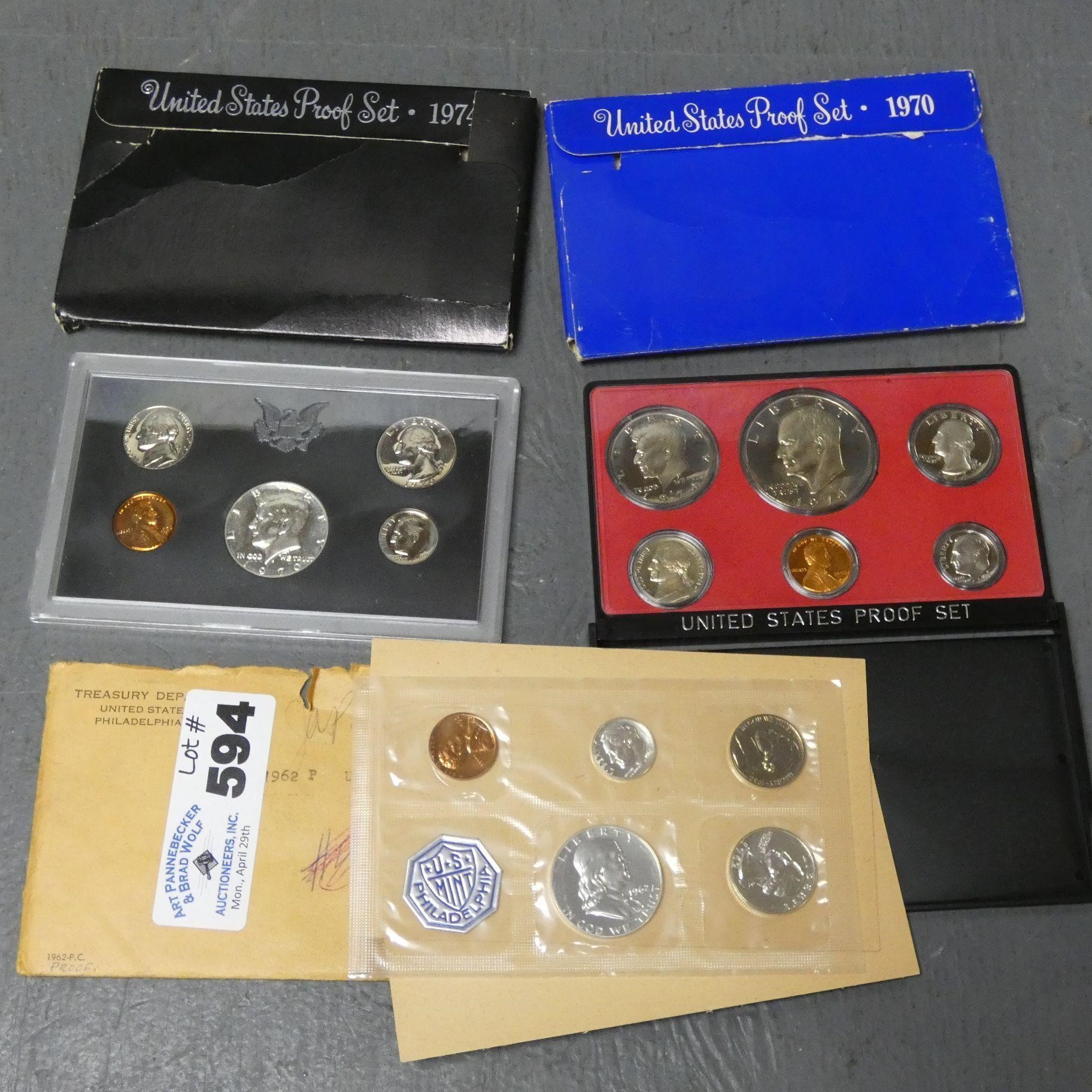 1962 Silver Proof Coin Set, 1970 & 1974 Sets
