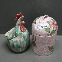 Italian Pottery Rooster & Cannister