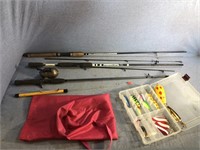 Fishing Lot Includes 4 Poles & Tackle W/Carrying