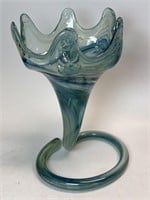 Murano Style Art Glass Sooner Vase Green & Blue