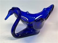 Blown Cobalt Blue Swan Bowl 12” x 7 1/2”