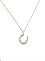 Sterling Silver .05 Ct Diamond Horse Shoe Necklace