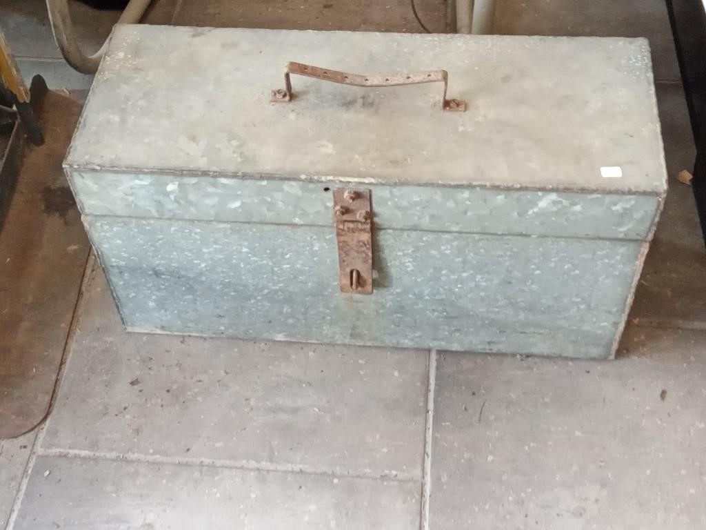 Vintage Galvanized Tool Box with old tools