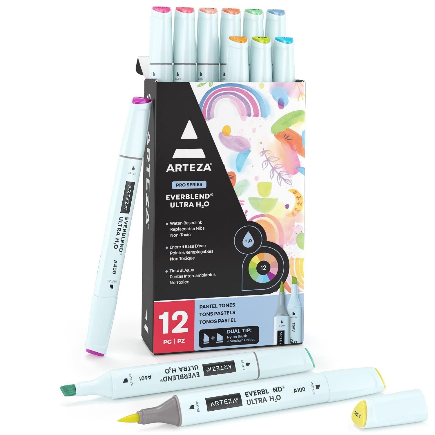 ARTEZA Dual Tip Brush Pens, 12 Pastel Tones