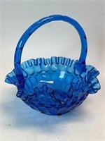 Fenton Glass Thumbprint Colonial Blue Basket 8