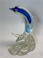 Murano Art Glass Cobalt Blue Dolphin on Clear
