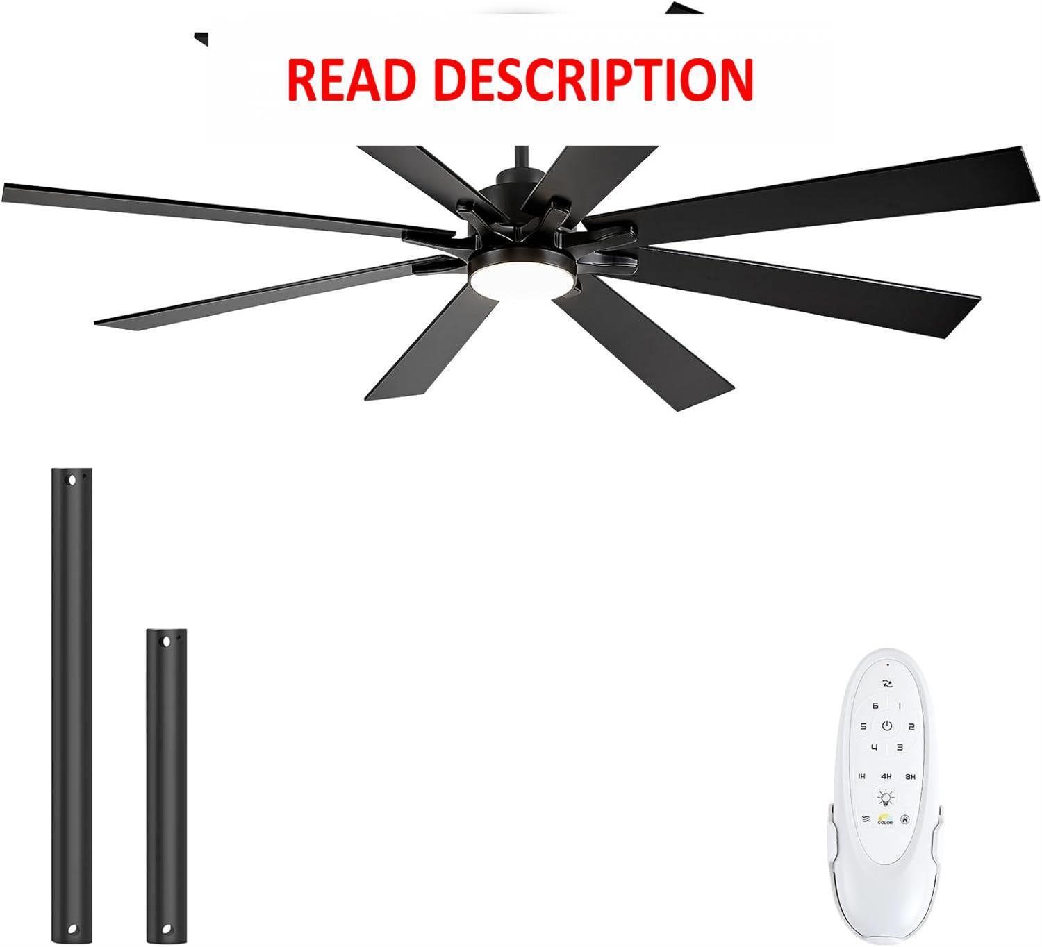 72 Black Ceiling Fan with Lights  8 Blades