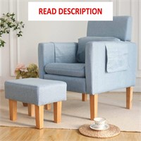Water Blue Upholstered Armchair and Ottoman Set