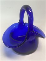 Cobalt Blue Glass Basket 6.5” Tall 6.5” Diameter