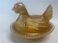 Vintage Indiana Hen Nest Amber Gold Amber Glass