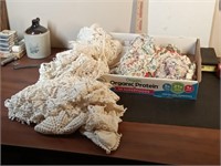 group of vtg linens & dollies