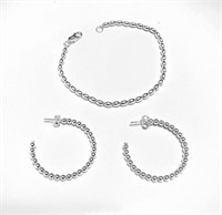 Sterling Silver Beaded Bracelet Earring Set