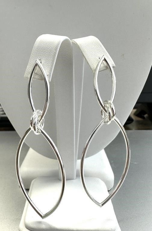 Sterling Silver Marquise Shape Dangle Earrings