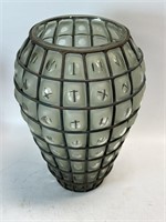 Hand Blown Art Glass Vase in Metal 12”