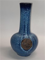 Vintage Long Neck Drip Glaze Speckled Blue Art