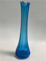 Blue Stretch Glass Vase Vintage Mid Century-8