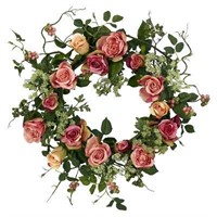 Nearly Natural 20 Rose Wreath