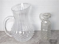 GLASS PITCHER AND CRUET