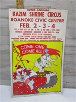 ROANOKE, VIRGINIA KAZIM SHRINER CIRCUS POSTER