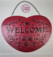 Red Metal Heart Hanging Welcome Sign