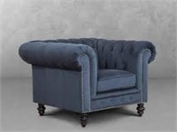 Grand Chesterfield Blue Velvet Designer Club Chair