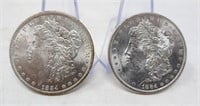 (2) 1884-O Silver Dollars BU