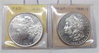 (2) 1881-S Silver Dollars BU (One Cleaned)