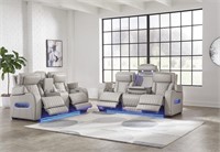 Boyington Leather Sofa & Love W/ Heat & Massage