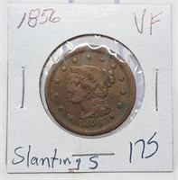 1856 Slanting 5 Cent VF