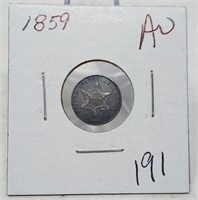 1859 Three Cent Silver AU