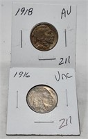 1916 Nickel Unc.; 1918 Nickel AU