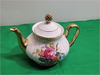 Vintage Teapot w/ Flowers & Gold Spout & Handle
