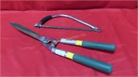 Hedge Trimmers, 16" Bow Saw 2pc lot