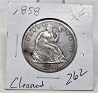 1858 Half Dollar XF-Cleaned