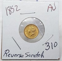 1852 $1 Gold AU (Reverse Scratch)