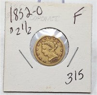 1852-O $2 1/2 Gold F