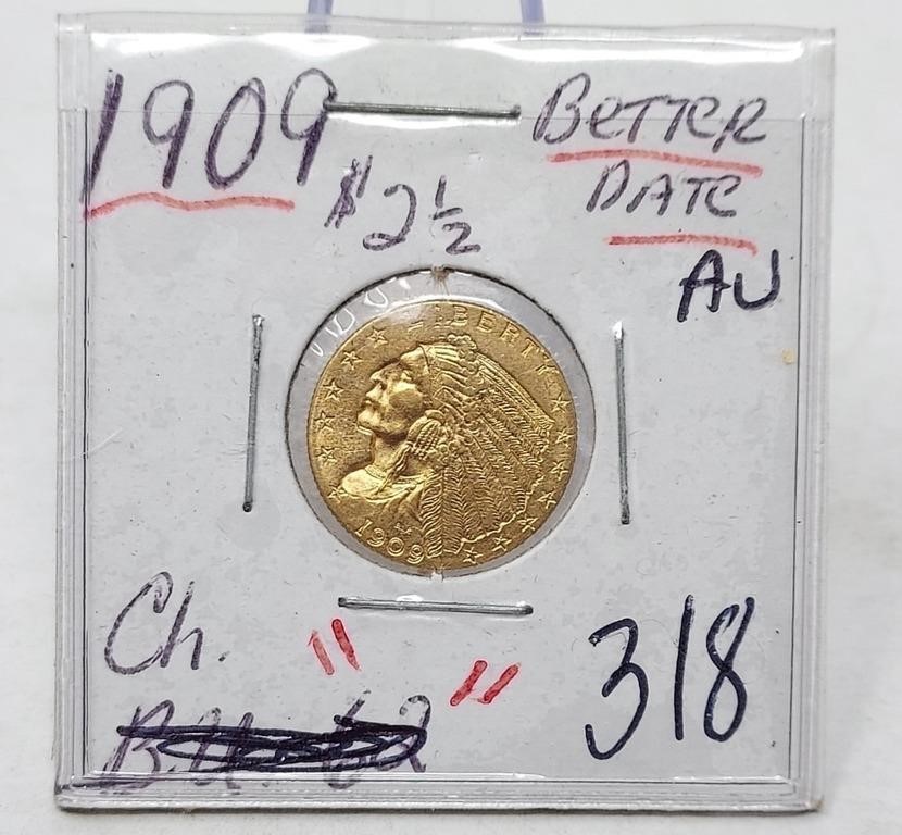 1909 $2 1/2 Gold AU