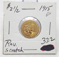 1915 $2 1/2 Gold AU-Reverse Scratch