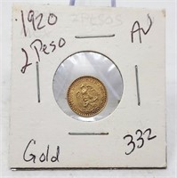 1920 2 Peso Gold AU