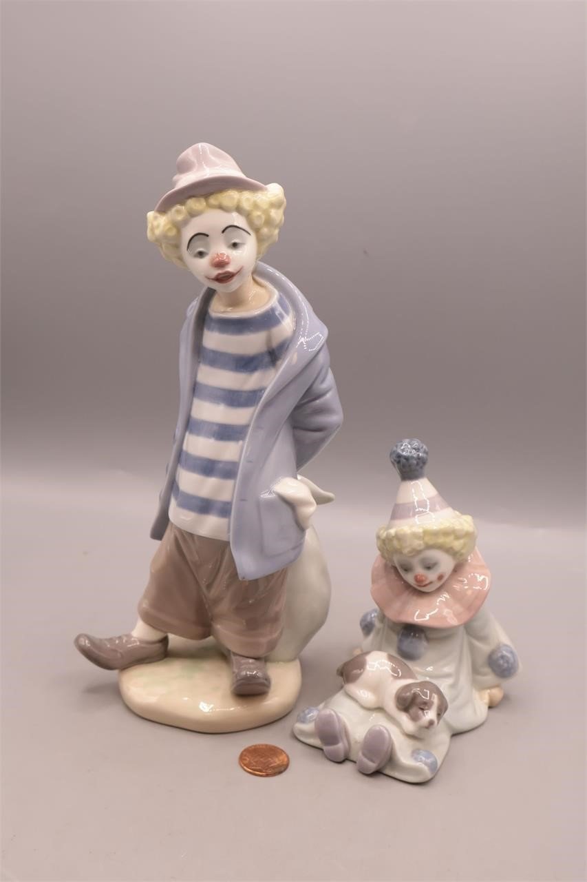 2 Lladro Porcelain Clown Figurines