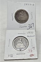 1873 Arrows Quarter, 1877-S Quarter VG