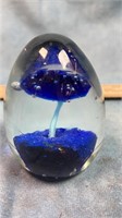 Blue Mushroom Art Glass Paperweight