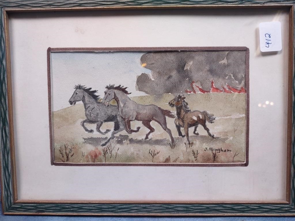 J. Bingham Original Horse Water Color, Framed