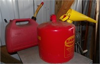 2 - 5 GALLON GAS CANS - 1 PLASTIC, 1 METAL