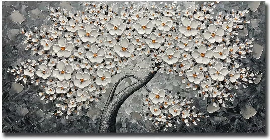 24x48 Lucky Flower Tree Painting  Black/White