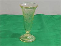 Vintage Yellow Glass Vase w/ Floral Design