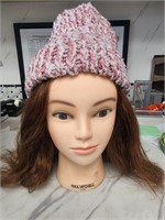 pink and white Yarn beanies